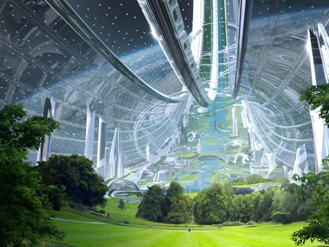 Space Colony Concept Art, Solarpunk Spaceship, Sci Fi Engineer, Space Civilization, Space Colony Concept, Space Station Art, Sf Wallpaper, Sci-fi Scenario, Space Colony