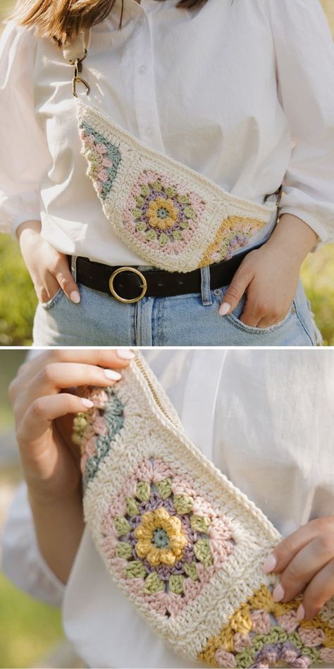 a crochet crossbody bag made of flower granny squares Crochet Crossbody Bag Granny Square, Crochet Body Bags Free Pattern, Knitted Cross Body Bag, Free Crochet Bag Patterns Handbags, Crochet Body Bag, Crochet Granny Square Projects Ideas, Cross Body Crochet Bag, Crochet Cross Body Bag Pattern Free, Granny Square Crochet Bag Pattern