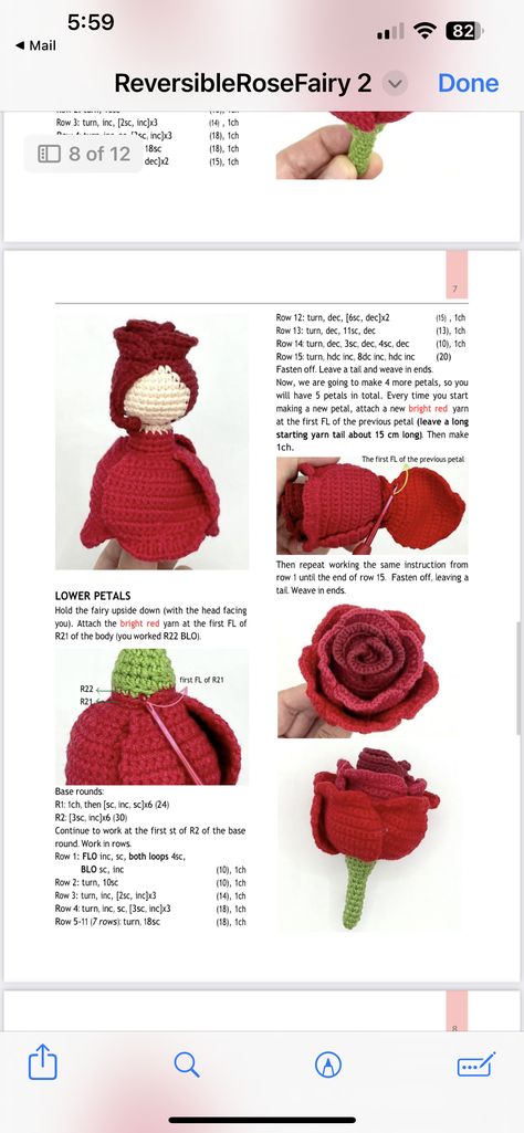 Rose Doll Crochet, Crochet Reversible Flower Doll, Crochet Rose Fairy, Crochet Rose Doll Free Pattern, Reversible Flower Fairy Crochet Pattern Free, Reversible Rose Fairy Crochet Pattern Free, Crochet Rose Fairy Free Pattern, Crochet Flower Dolls, Reversible Rose Fairy Crochet