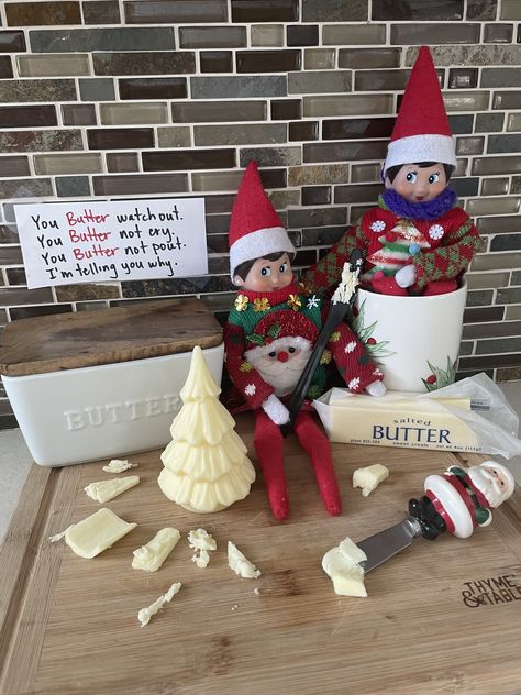 Elf On The Shelf Butter Sculpture, Butter Sculpture, Elf Activities, Elf Ideas, Shelf Ideas, On The Shelf, Christmas Elf, Elf On The Shelf, Christmas Ideas