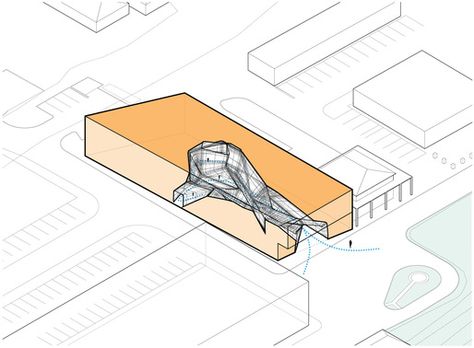 Diagram: interior void + mass. Illustration courtesy of Trahan Architects Mass Study, Architecture Diagrams, Photoshop Rendering, Sports Hall, Architecture Images, Concept Diagram, Study Architecture, Sport Hall, Architecture Concept Drawings