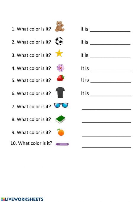 What color is it? worksheet My Favorite Color Worksheet, What Is This, Colors Worksheets For Kids, Color Worksheets For Kindergarten, Worksheets For Year 1, Greetings Worksheets, Color Exercises, English Writing Practice, Worksheets For Elementary