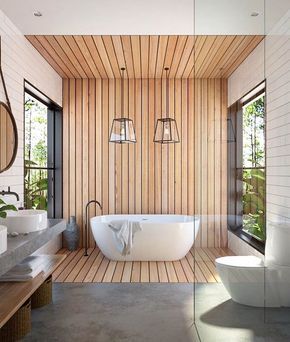 wood paneling. Drømme Bad, Spa Bathroom Design, Natural Bathroom, Bad Inspiration, Bathroom Spa, Design Del Prodotto, Bathroom Renos, Bath Tub, Beautiful Bathrooms