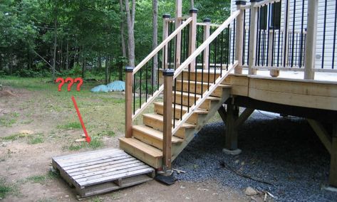 Deck Stair Landing Options Deck Stairs Landing, Outside Shed, Building Deck, Deck Footings, Outside Sheds, Deck Step, Curved Deck, Shed House, Build A Deck