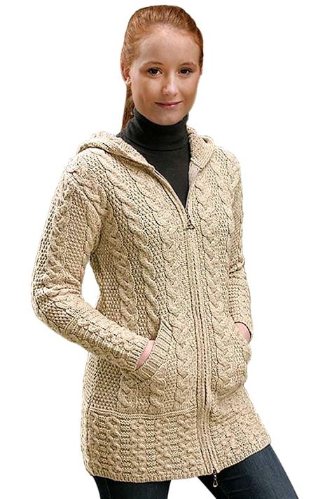 Ladies Sweater Design, Irish Knitting, Stitching Styles, Knitted Coats, Free Knitting Patterns For Women, Ladies Sweater, Knitting Paterns, Christmas Outfits Women, Aran Sweater