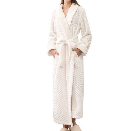 Homegro Women's Long Robe Fuzzy Plush Spa Bath Robes Fleece Winter Warm Full Length Pockets Belted White X-Large Tag Size M=US Size M, Tag Size XL =US Size L , Tag Size 3XL=US Size XL Homgro women flannel bathrobe effortlessly charms with pull on, collared, belted, open front, v neck, belt and brings style and confidence to your everyday wardrobe with its long sleeve, ankle, longline, long, long length ladies fluffy bath rpbes is veryfleece, plush and is super soft, baggy, cozy womens long robe Fuzzy Robe, Womens Bathrobes, Luxury Nightwear, Pyjama Satin, Bathrobe Men, Pyjamas Womens, Long Gown Dress, Satin Kimono, Nightwear Women