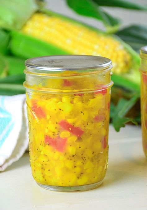 Enjoy this delicious relish on your hot dogs and hamburgers, or dress up a salad with it! Water Bath canning instructions for long term shelf storage. Hot Dog Relish Recipe, Sweet Corn Relish, Corn Relish Recipes, Canning Instructions, Canned Veggies, Hot Dog Relish, Canning Corn, Clam Cakes, Relish Recipe