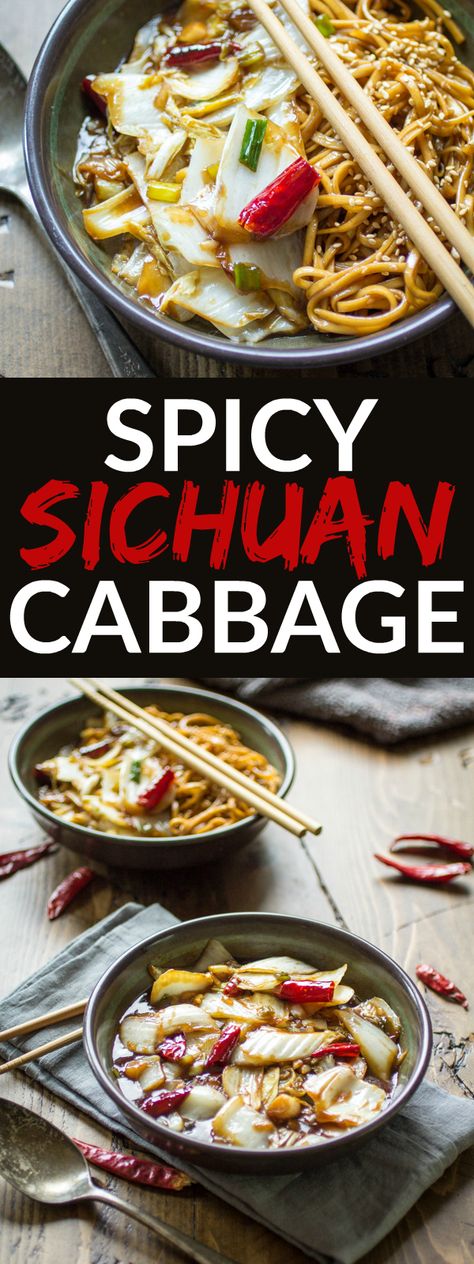 Spicy Sichuan Cabbage | This hot and sour stir-fry features crunchy napa cabbage, fiery red chiles, and bright green onion. The perfect 20-minute side dish for Chinese food at home! Napa Cabbage Recipes, General Tso, Napa Cabbage, Chinese Cabbage, Cabbage Recipes, Green Onion, Veg Recipes, Fiery Red, Asian Dishes