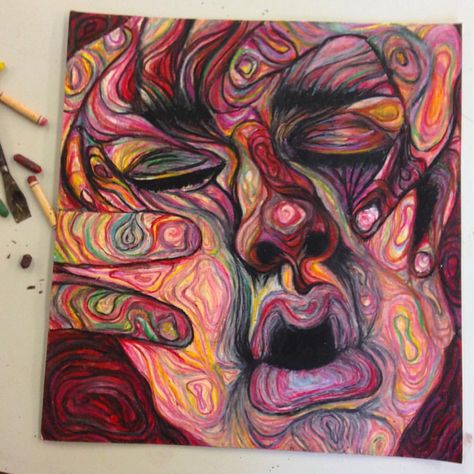 In the style of Greek artist Nikos Gyftakis using oil pastels Nikos Gyftakis, Gcse Artists, Distortion Art, Using Oil Pastels, Art Unit, Gcse Art Sketchbook, Yarn Painting, Portraiture Art, Scribble Art