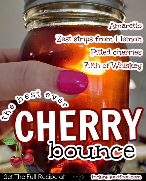 Cherry Bounce Recipe Whiskey, Apothecary Cocktails, Cherry Bounce Recipe, Infused Alcohol, Homemade Liqueur Recipes, Cherry Bounce, Sour Cherry Recipes, Cherry Whiskey, Homemade Wine Recipes