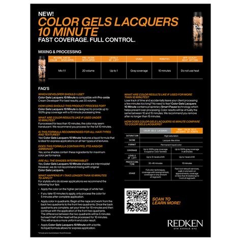 Color Gels Lacquers FAQs Redken Gels Lacquers Formula, Redken Color Gels, Redken Color, Gray Coverage, Gel Lacquer, How To Mix, Color Charts, 10 Minute, Hair Color