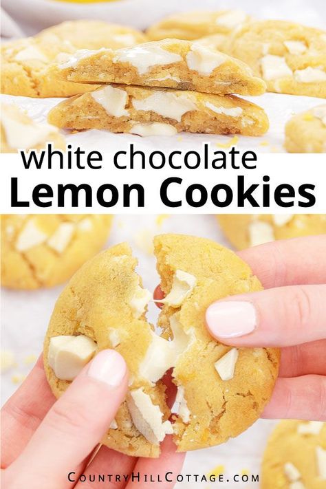 lemon cookies with white chocolate chips Lemon Chocolate Chip Cookies, White Chocolate Lemon Cookies, Lemon White Chocolate Chip Cookies, Lemon And White Chocolate Cookies, Lemon White Chocolate Cookies, White Chocolate Chip Cookies Recipes, Deep Dish Cookie, Small Batch Cookie Recipe, Lemon Cookies Easy