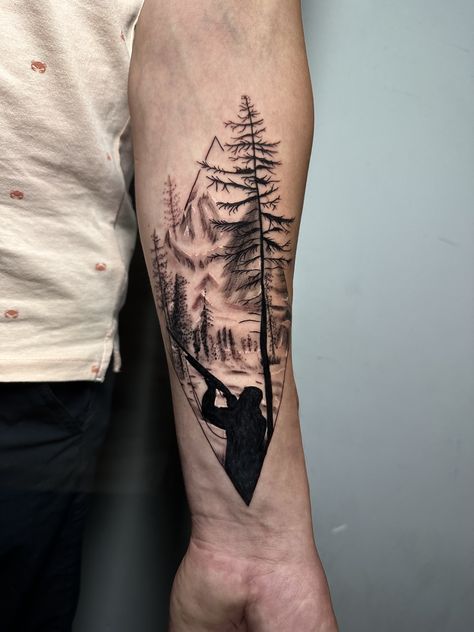 Hunting theme tattoo and design by me ig: baro.tattooer Hunter Tattoo, Hunting Theme, Hunting Themes, Theme Tattoo, Original Tattoos, Hunting, Tattoos, Design