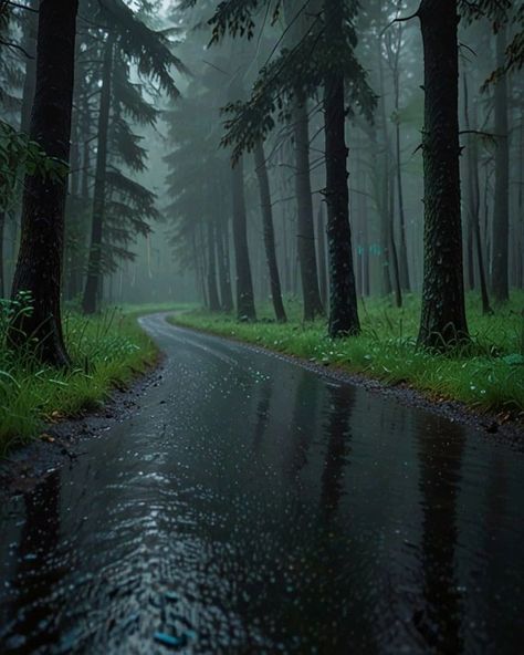 🌧️🌲🌿 Rain In The Forest, Future Pfp, Cozy Rainy Day, Background Reference, Rainy Day Aesthetic, Painting References, Night Rain, Dark Nature, Scenic Roads