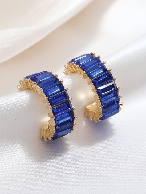 Royal Blue Accessories, Royal Blue Jewelry, Royal Blue Earrings, 14k Gold Hoop Earrings, Clear Earrings, Hoop Earrings Style, Blue Accessories, Open Hoop Earrings, Royal Blue And Gold