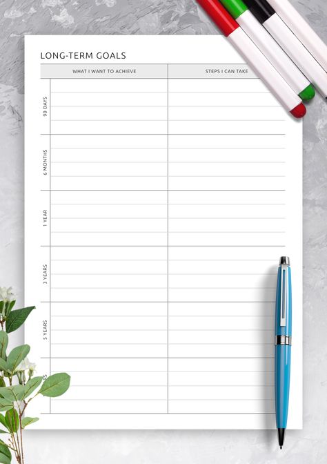 By creating a list of goals for several years ahead, you can correctly prioritize, set deadlines, and start moving in the right direction, gradually achieving your goals. Using such a template is one of the best strategies to reach objectives that really work and is considered effective among millions of satisfied users. Sections available in this template: What I Want To Achieve,; Steps I Can Take,; 90 Days,; 6 Months,; 1 Year,; 3 Years,; 5 Years,; 10 Years,. 10/5/1 Year Vision, 10 Year Plan Template, New Year Goals Template, Year Goals Template, Yearly Goals Template, Goals Bujo, Goal Calendar, List Of Goals, Life Plans