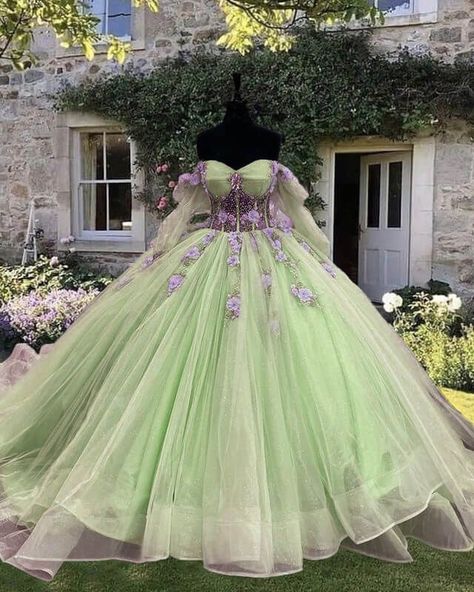 Enchanted Light Green Tulle Ball Gown Dress3D Flowers Beaded With Sheer CorsetPerfect for your 15th birthdayStyle330 Dresses Process Time12 to 18 days Shipment MethodDHL,Fedex,Aramex,UPS Delivery Time3 to 7 Work Days Quince Dresses With Sleeves, Light Green Quince Dress, Light Green Quinceanera Dresses, 16 Year Girl, Long Sleeve Quinceanera Dresses, Simple Girl Outfits, Quinceañera Dresses, Girl Party Dress, Birthday Style