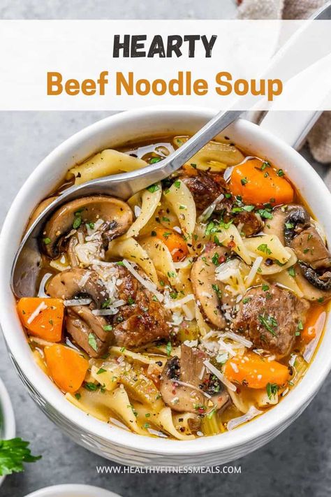 Warm and cozy Beef Noodle Soup is a wonderful change up from classic chicken noodle soup. So perfect to enjoy when it’s cold outside! Beef Noodle Soup Recipes, Beef Noodle Soup Instant Pot, Chuck Eye Roast, Classic Chicken Noodle Soup, Dairy Free Recipes Dinner, Fitness Meals, Noodle Soup Recipe, Savory Foods, Beef Noodle Soup