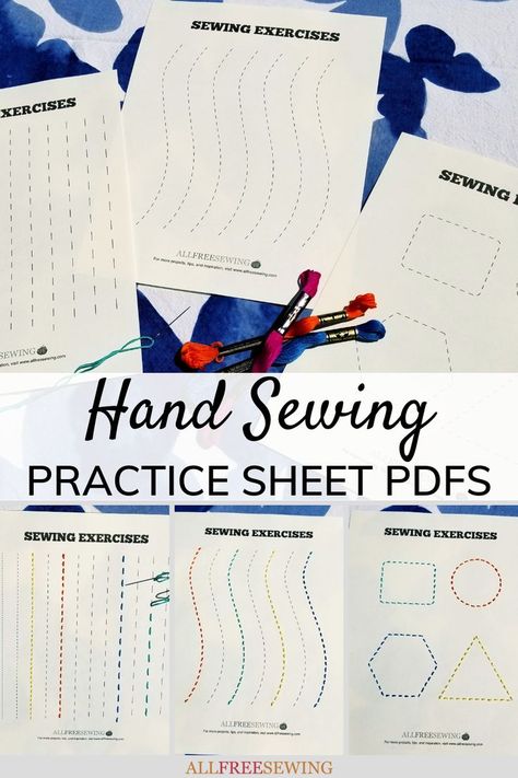 Print out our sewing lines on paper PDFs and get better at sewing by hand. Our free sewing worksheets provide lots of lines and shapes to sew. They'll love these Kid-Friendly Hand Sewing Practice Sheets PDFs! Hand Sewing Practice, Sewing Worksheets, Sewing Practice Sheets, Sewing Practice, Sewing Activities, Hand Stitching Techniques, Teaching Sewing, Sewing Guide, Sewing Templates