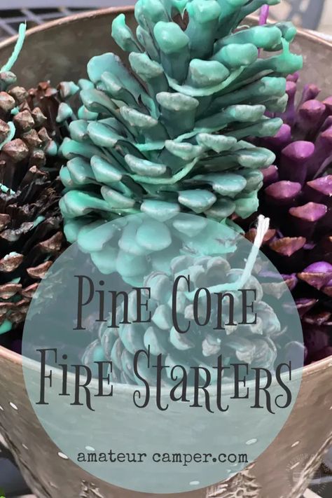 Pine Cone Fire Starters Pine Cone Fire Starters, Firestarters Diy, Diy Outdoor Candles, Camping Gift Baskets, Homemade Fire Starters, Pinecone Fire Starters, Camping Fire Starters, Fire Starters Diy, Broken Crayons