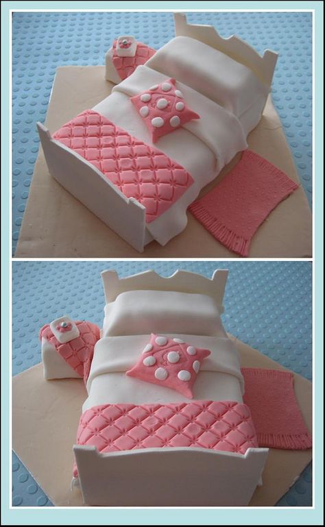 was not made for anyone, did this at my night school class but can easily be adapted to have a kiddies name on the bed frame or models etc Sugar Sculpture, Bed Cake, Ballerina Cakes, Gubahan Bunga, Fairy Cake, ดินปั้น Polymer Clay, Fondant Tutorial, Big Cakes, Mary Berry