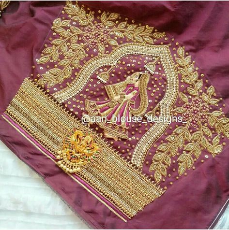 Raja Rani Blouse Design, Aari Blouses, Magam Work Designs, Aari Design, Latest Bridal Blouse Designs, Simple Frock Design, Wedding Drawing, Gold Work Embroidery, Peach Saree