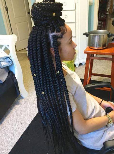 Black Girls Hairstyles and Haircuts – 40 Cool Ideas for Black Coils Large Box Braids, Fancy Event, Twisted Hair, Blonde Box Braids, Jumbo Box Braids, Hairstyles Natural, Long Box Braids, Pelo Afro, High Bun