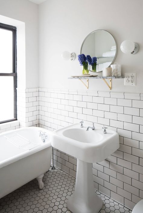 Bedford-Stuyvesant Brownstone - Transitional - Bathroom - New York - by Preservation Works | Houzz Transitional Bathrooms, Transitional Home Design, Transitional Dining Room, Powder Room Design, Transitional Bathroom, Transitional Living, Custom Kitchens, Transitional Living Rooms, Transitional House