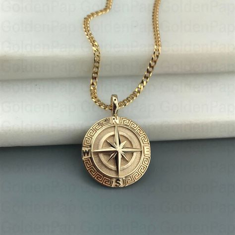 Unique Gold Pendant For Men, Gold Pendants For Men, Pendant For Men, Compass Pendant, Compass Necklace, Dope Jewelry, Mens Pendant, Greek Key, Unique Pendant