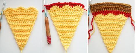 Free Crochet Pattern: Pizza Garland | Twinkie Chan's Blog | Bloglovin’ Knitting Projects Free, Designer Crochet, Crochet Food, Pizza Slice, Yarn Tail, A Pizza, Crochet Applique, Yarn Projects, Crochet For Kids