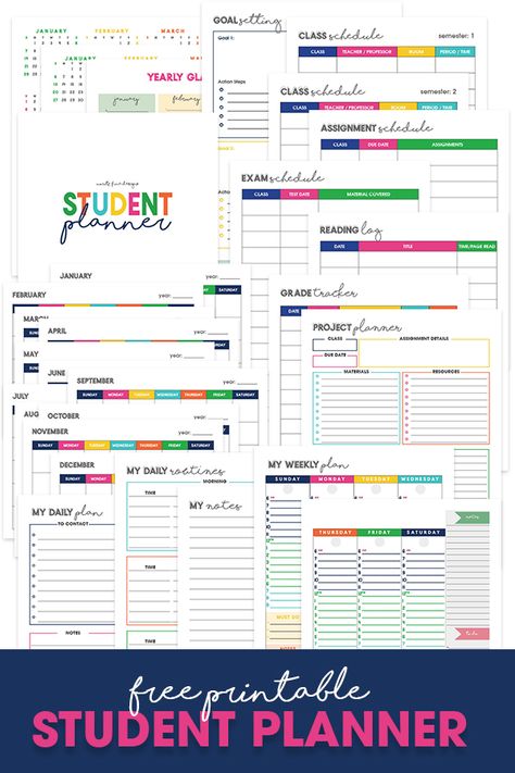 Keep your student organized this school year with the free printable Student Planner that's customizable for kids in all grades. It's completely customizable -- so it's perfect for students of any age: elementary school, junior high school, high school and college. #studentplanner #freeprintable #studentassignmentbook #printablestudentplanner School Organization Printables, School Planner Organization, School Organization College, Planner Organization College, College Printables, Student Agenda, Planning School, Homework Planner, Study Planner Printable