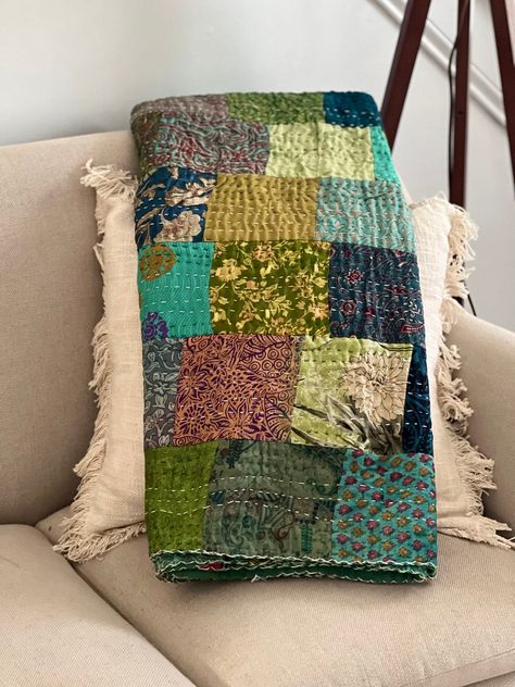 Vintage Kantha Quilt in SILK, Plus Handmade Quilt for Sale, Throw Quilt, Ready to Ship, Handmade Gift for Home - Etsy Handmade Quilts For Sale, Newly Wed, Gift For New Home, Quilts For Sale, Vintage Kantha Quilts, Patch Work, Vintage Kantha, Exclusive Gift, Handmade Quilts