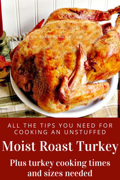 Unlock the secret to a moist roast turkey this Thanksgiving with our handy guide. From buying the right size turkey and thawing it safely to roasting techniques for a moist and tender bird, we have got you covered. Plus, we've got a bonus section on what to do with leftovers. #CookingAnUnstuffedTurkey #TurkeyCookingTimes #MoistRoastTurkey #myturnforus #RoastingTurkeyTimes #HowToRoastTurkeyInARoaster #TipsForTurkey Unstuffed Turkey Recipe, Temp To Cook Turkey, Turkey In Electric Roaster, Turkey In Roaster Oven, Turkey In Oven, Turkey Cooking Times, Perfect Roast Turkey, Moist Turkey, Turkey In Roaster