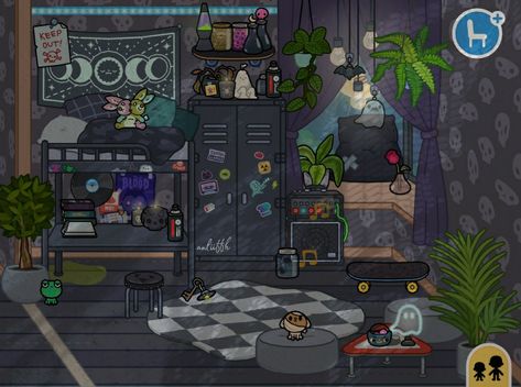 Toca Boca Room Ideas Grunge, Goth Toca Boca Room, Toca Boca Room Ideas Goth, Dorm Room Toca Boca, Grunge Toca Boca Room, Toca Boca Emo Room, Toca Boca Room Ideas Halloween House, Toco Ideas, Room Ideas Edgy