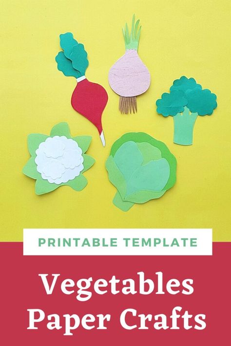 These vegetables paper crafts with free printable templates are the perfect way to get the kids crafting! While you are at it, this craft can build excitement for eating lots of fresh from the garden veggies! #crafts #kids #papercrafts #vegetables #kidscraft Paper Veggies Craft, Veggie Crafts For Preschool, Vegetable Templates Free Printable, Art And Craft Vegetables For Kids, Paper Vegetables, Vegetables Craft, Easy Summer Crafts For Kids, Easy Summer Crafts, Paper Craft Ideas For Kids