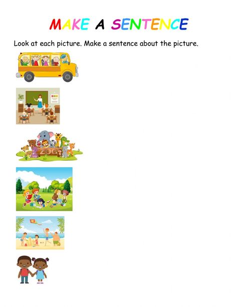 Making Sentences With Pictures Worksheets Simple Sentences Activities, Sentence Making, Volume Math, Making Sentences, Character Motivation, Sentence Activities, Abc Worksheets, Alphabet Worksheets Kindergarten, Cursive Writing Worksheets