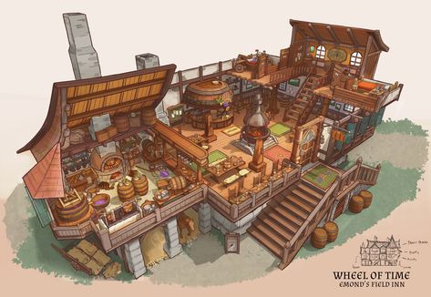 The Eye Of The World, Fantasy Inn, Eye Of The World, Feng Zhu Design, Interior Concept Art, Feng Zhu, Fantasy Shop, Wheel Of Time, Fantasy Rooms