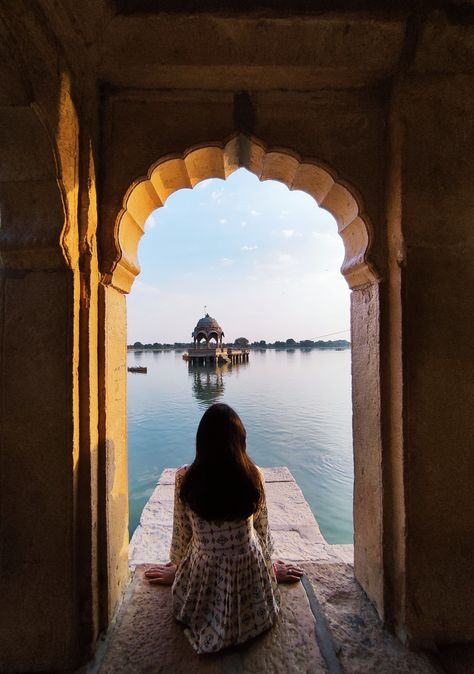 Golden Temple Photo Ideas, Hampi Photography Ideas, Photo Poses In Banaras, Rajasthan Photo Ideas, Vrindavan Photography Poses, Rajasthan Poses, Jaisalmer Photography Poses, Jaipur Pics, Gadisar Lake