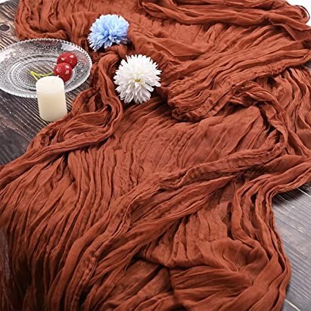 Terracotta Cheesecloth Table Runner, Cheesecloth Wedding Table, Long Table Runners, Wedding Party Table Decor, Cheese Cloth Table Runner, Table Cloth For Wedding, Cheese Cloth Table, Shower Table Decorations, Bridal Shower Table Decorations