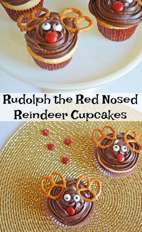 Rudolph Party, Themed Meals, Reindeer Cupcakes, Santa's Reindeer, Rudolph The Red Nosed Reindeer, Holiday Cupcakes, Cute Reindeer, Christmas Treat, Cupcakes Recipe