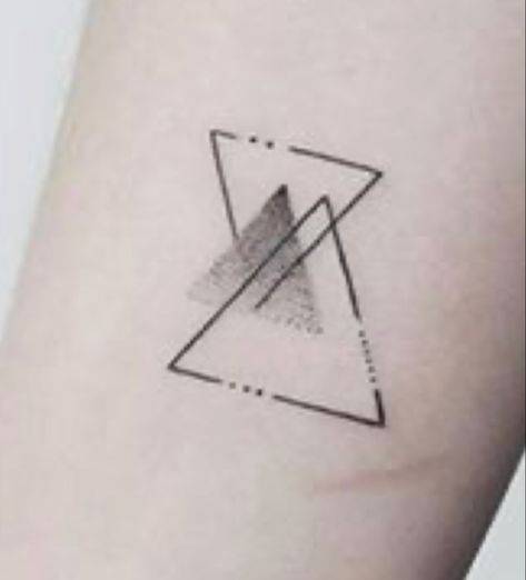 4 Triangle Tattoo Family, Triangle Tattoo Meaning Family, Double Triangle Tattoo Design, Three Triangle Tattoo Meaning, Meaning Of Triangle Tattoo, Geometric Line Tattoo, Single Line Tattoo, Ankle Tattoo, S Tattoo