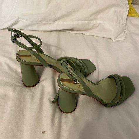 Sage Green Block Heels Chunky Green Heels, Sage Green Shoes, Sage Green Heels, Green Block Heels, Boss Baddie, Graduation Fits, Green Fitted Dress, Green Wedges, Semi Dresses