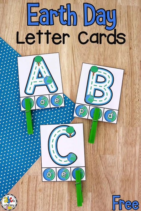 These free printable Earth Day Letter Recognition Cards are a fun way to practice forming and matching letters and develop fine motor skills. Reduce Reuse Recycle Activities, Earth Day Preschool Activities, Recycle Preschool, Letter E Craft, Weather Activities Preschool, Alphabet Flash Cards Printable, Earth Activities, Alphabet Activities Kindergarten, Literacy Activities Preschool