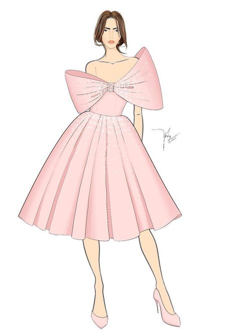 Frock Illustration Fashion, Bow Dress Drawing, Fancy Dress Drawing, Frock Illustration, Frock Drawing, Short One Piece Dress, Female Croquis, Groovy Fashion, Arte Aesthetic