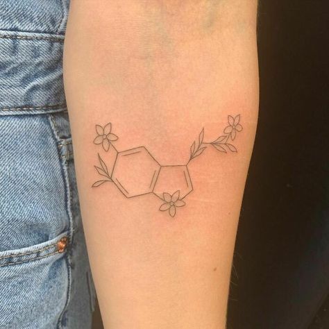 Serotonin Molecule Dopamine Tattoo, Tatoos Design, Psychology Tattoo, Hanger Tattoo, Tattoos Cartoon, Serotonin Tattoo, Harmony Tattoo, Mental Health Tatoos, Mario Tattoo