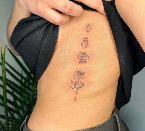 IN BLOOM Stages Of Rose Blooming Tattoo, Blooming Flower Tattoo Stages, Rose Blooming Tattoo, Rose Spine Tattoos For Women, Blooming Rose Tattoo, Blooming Flower Tattoo, Rose Spine Tattoo, Bloom Tattoo, Flower Tattoo Back