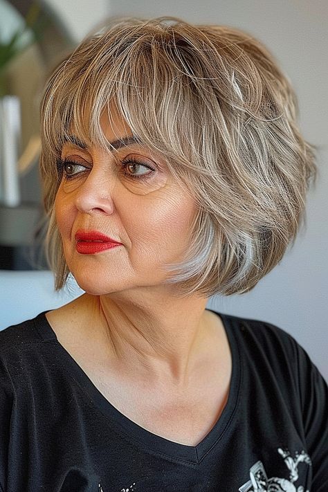 25 Stunning Haircuts with Bangs Perfect for Women Over 60 Feathered Bob With Bangs, Bangs Feathered, Soft Bangs Wispy, Bob With Feathered Bangs, Bob With Soft Bangs, Feathered Layered Hairstyles, Feathered Bob Hairstyles, Gorgeous Haircuts, Straight Bob Hairstyles