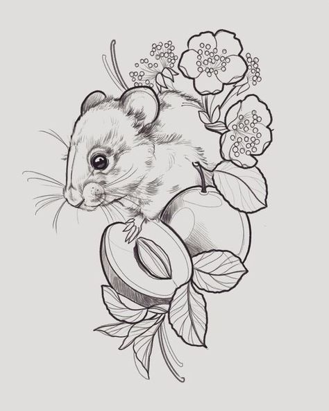 Mouse Tattoos, Kunst Tattoos, Inspiration Tattoos, Favourite Flowers, Dads Favorite, 수채화 그림, Animal Sketches, Arte Fantasy, Sketch Art