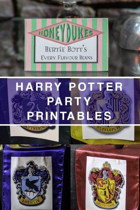 These Harry Potter party printables and fonts are an easy way to have the best Harry Potter party without spending a lot of money #entertainingdiva #partyideas #harrypotterparty #partythemes  #entertainingandpartyideas Harry Potter Candy Labels Free Printable, Harry Potter Party Printables, Free Harry Potter Printables, Harry Potter Party Decor, Harry Potter Decorations, Honeydukes Candy, Harry Potter Houses Crests, Harry Potter Sign, Harry Potter Printables Free