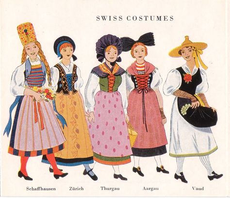 Swiss Traditional Dress, Swiss Folk Costume, Swiss Illustration, Swiss Folklore, Swiss Outfit, Swiss Costume, Switzerland Clothing, Swiss Culture, Swiss Clothing